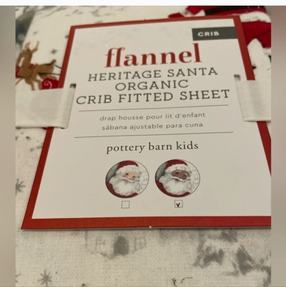 Pottery Barn Kids Heritage Black Santa Organic Flannel Fitted Crib Sheet NWT
